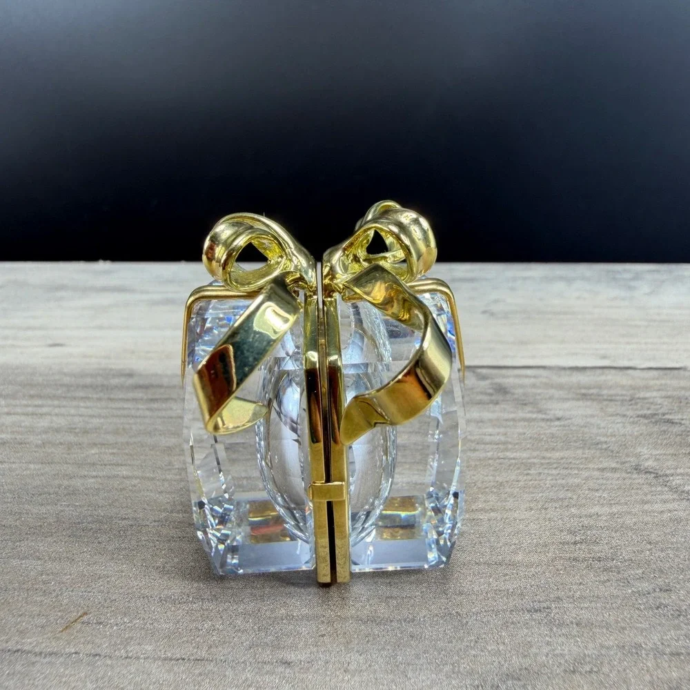Swarovski Crystal Secrets Gift Box‎ Travel Clock Metal Gold Tone Bow AS IS